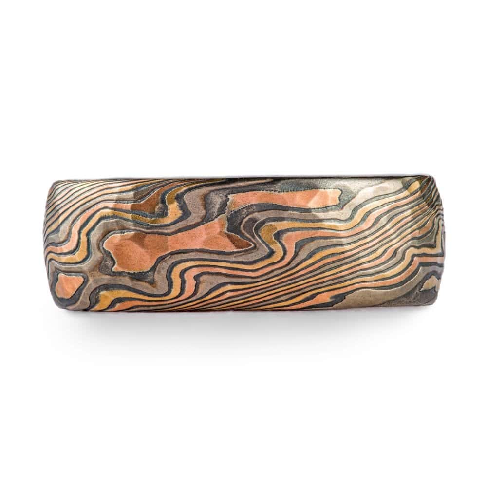 rustic feeling band with hammered finish mokume gane ring