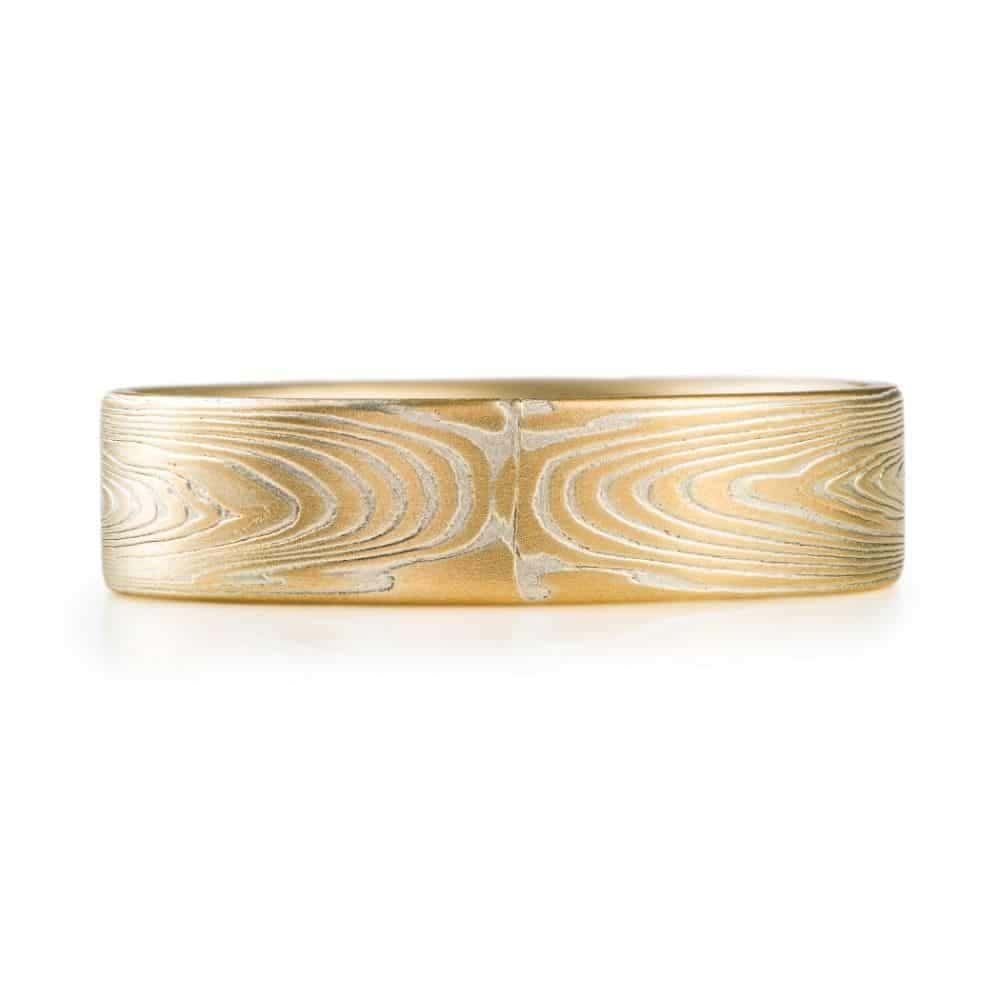 mokume gane ring, graphic feeling style with flat profile and linear pattern