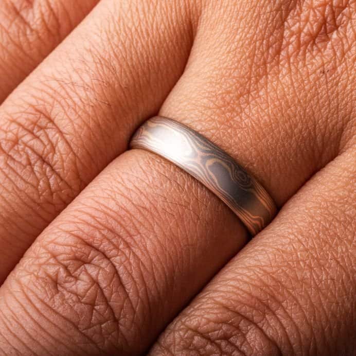 Woodgrain Dark and Light Mokume Ring Set - Image 7