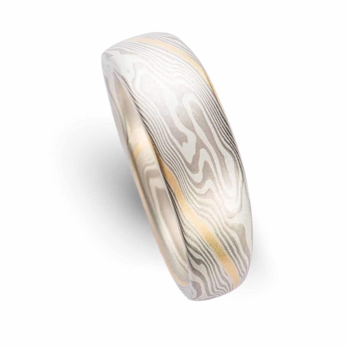 Tapered Mokume Twist Pattern Band with Gold Stratum - Image 4