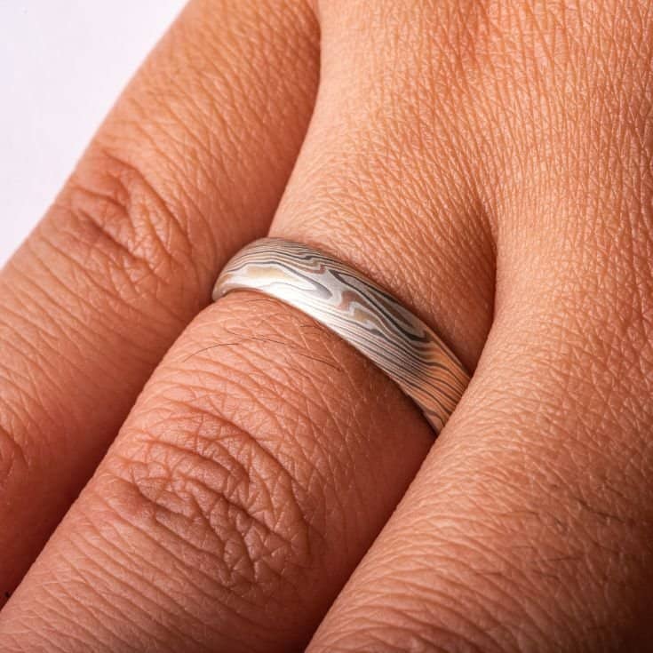 Dusk and Dawn Twist Pattern Mokume Ring Set - Image 7