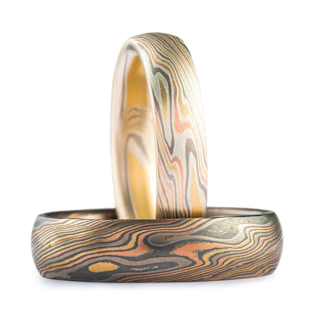 Dusk and Dawn Twist Pattern Mokume Ring Set