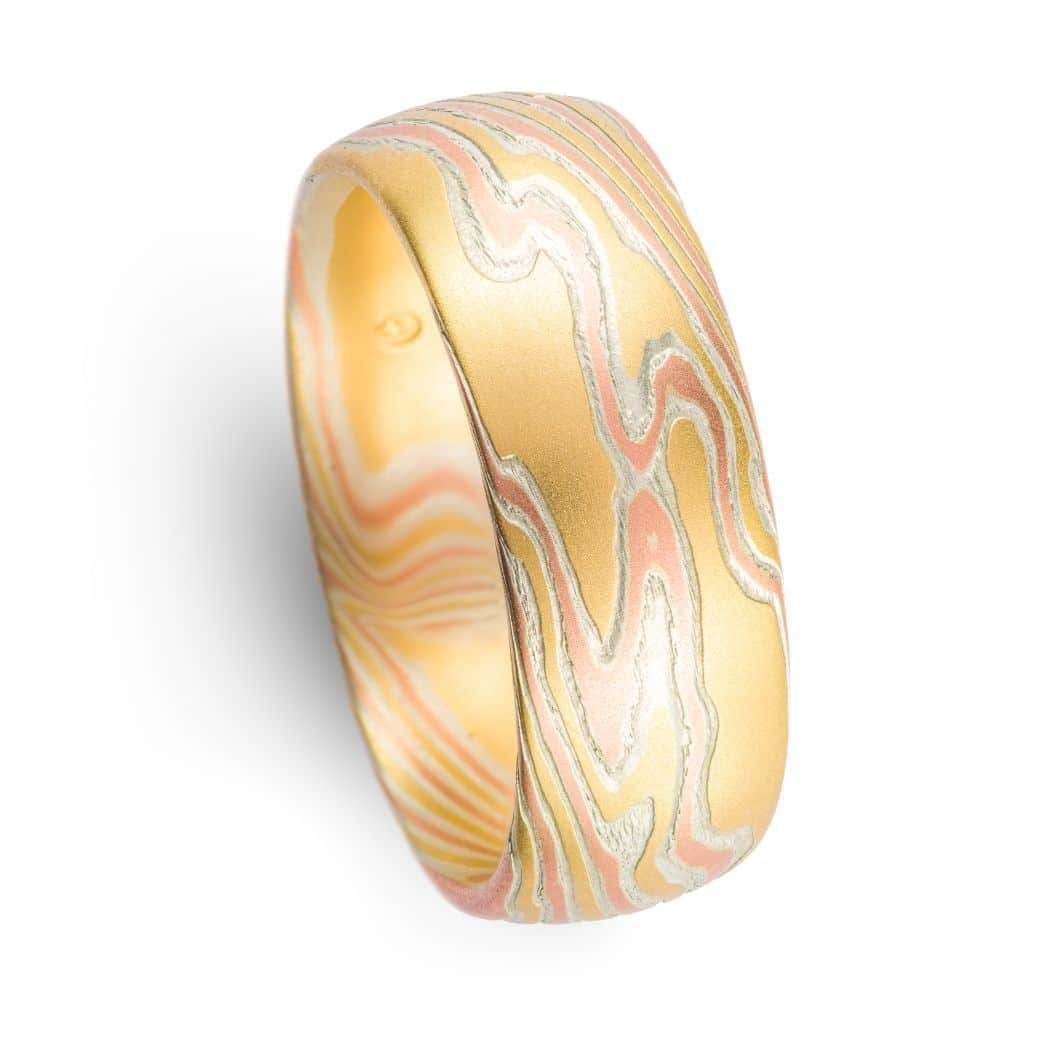 Tricolor 18kt Mokume Gane Ring - Image 4