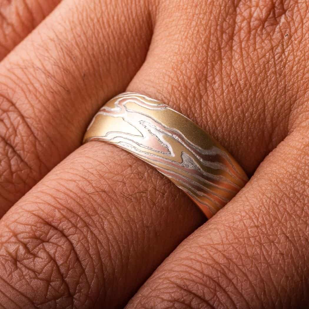 Tricolor 18kt Mokume Gane Ring - Image 5