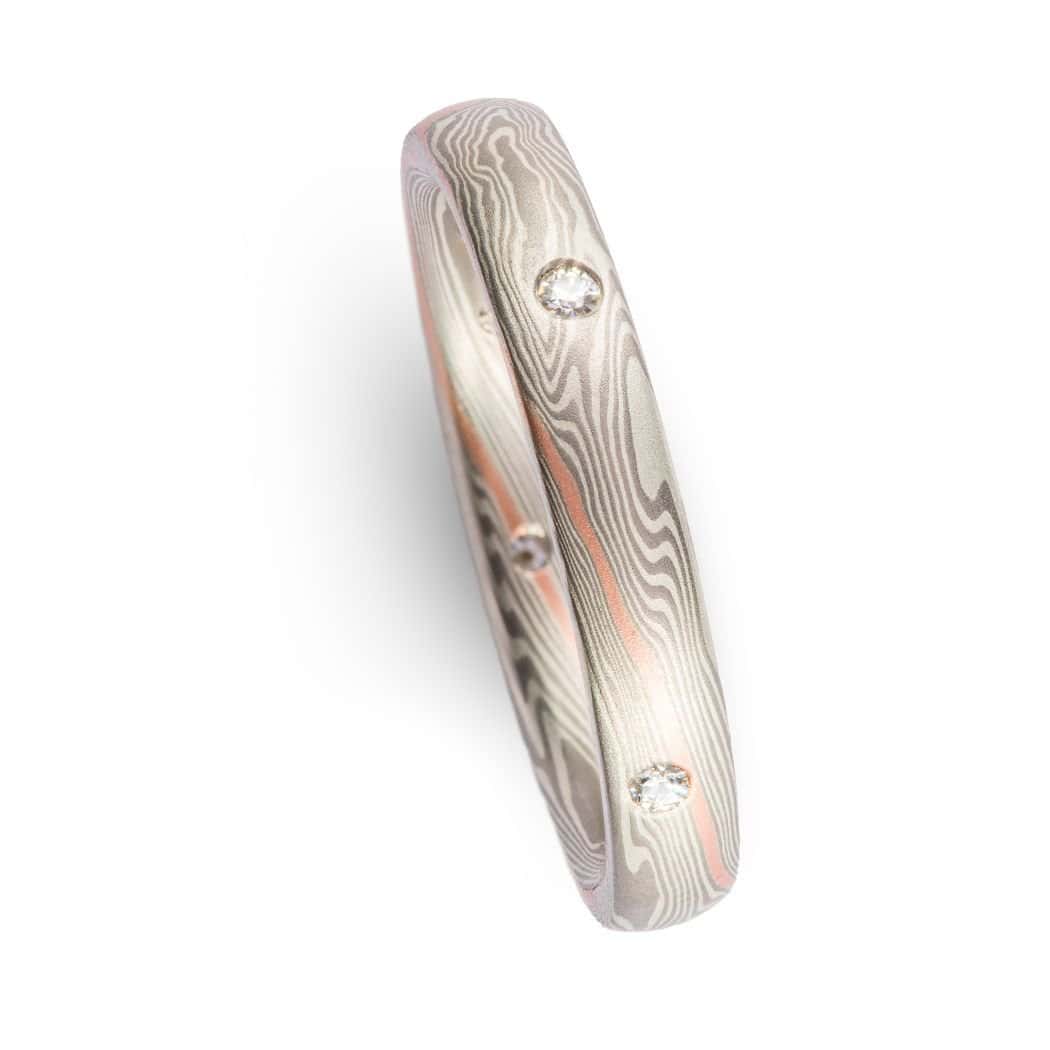 Radiant Mokume Wedding Ring Set - Image 4