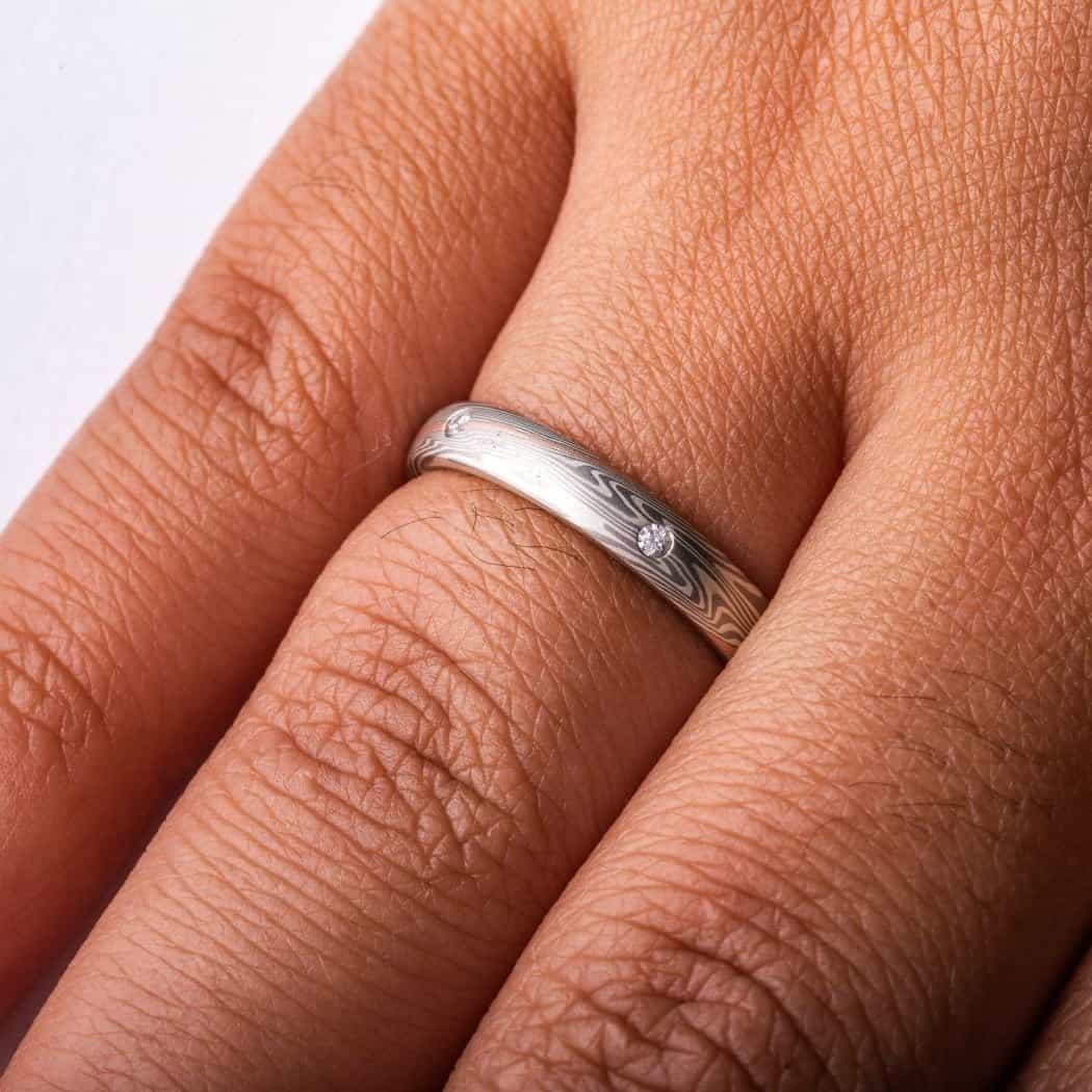 Radiant Mokume Wedding Ring Set - Image 7