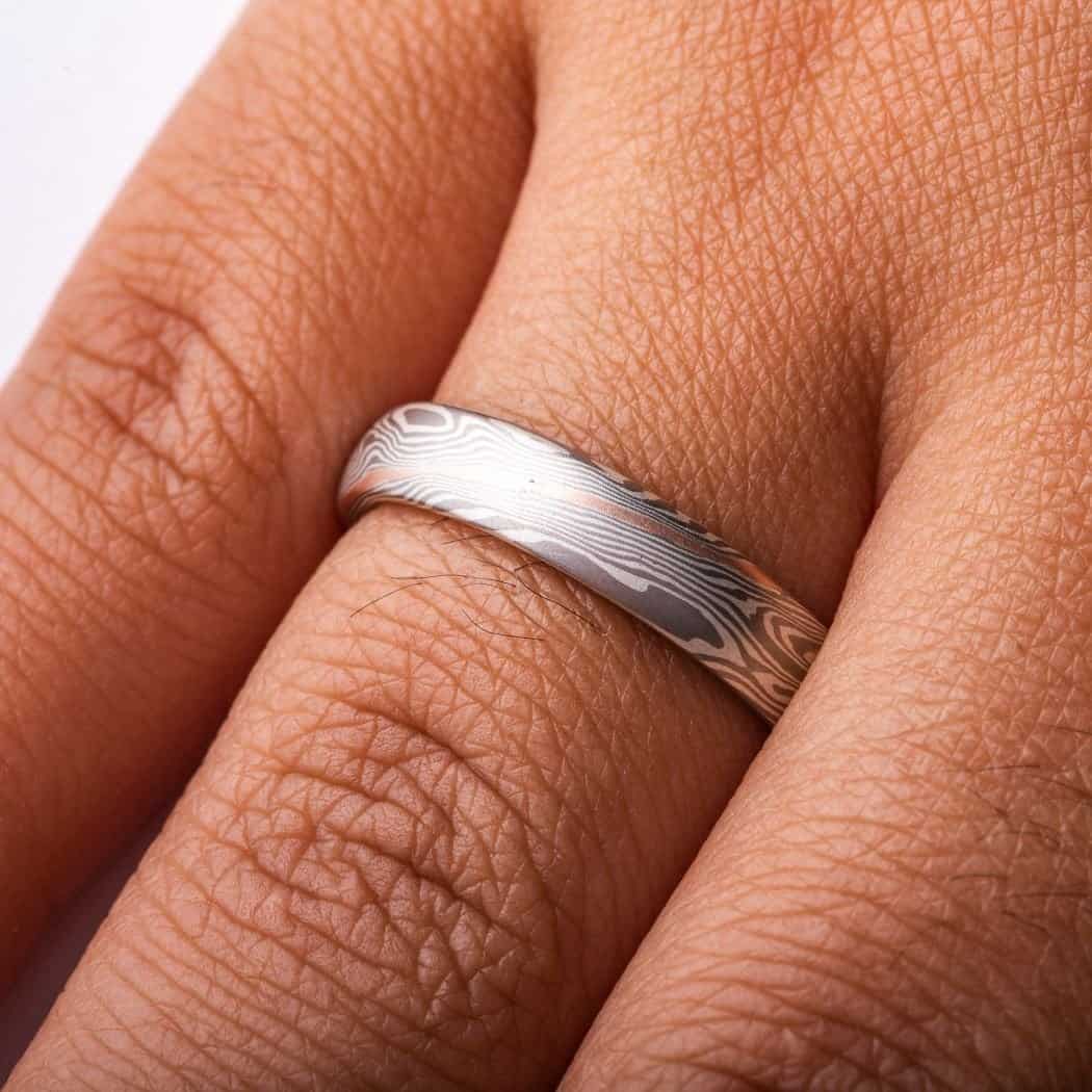 Radiant Mokume Wedding Ring Set - Image 6