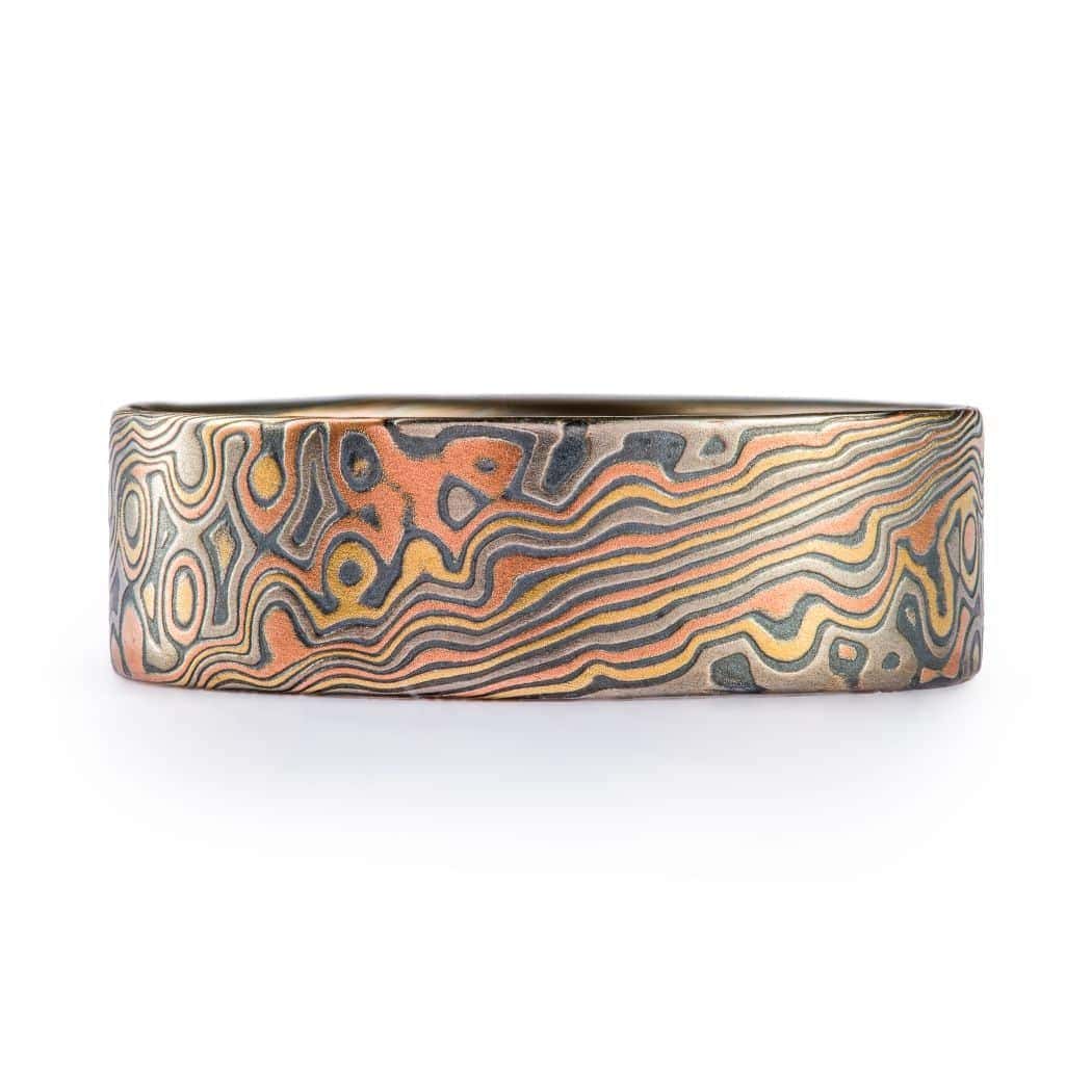 Rustic Twist/Droplet Pattern Ring in Mokume - Image 2