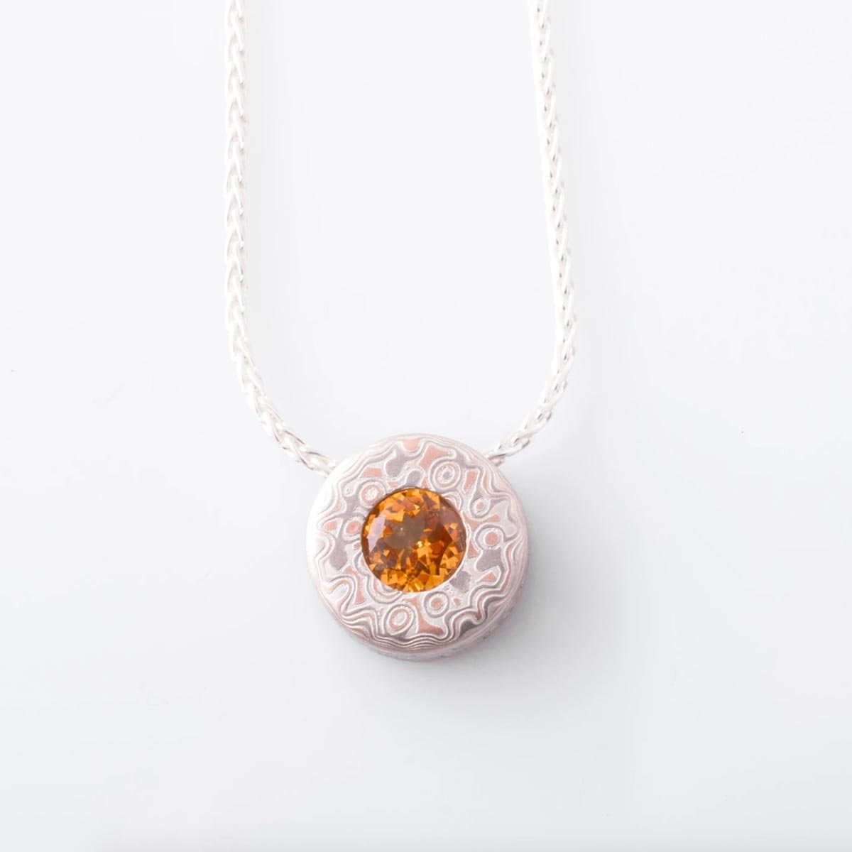 Mokume Slide Pendant With a Spessartite Garnet - Image 2