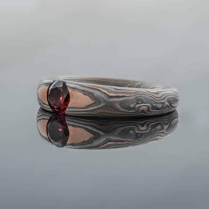 Mokume Gane Ring with Garnet - Image 2