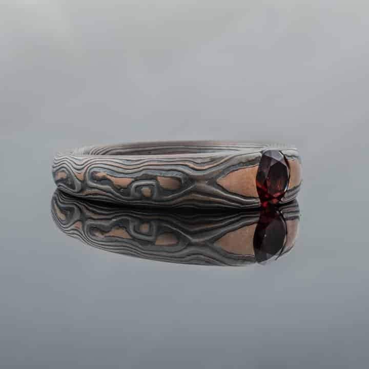 Mokume Gane Ring with Garnet - Image 3