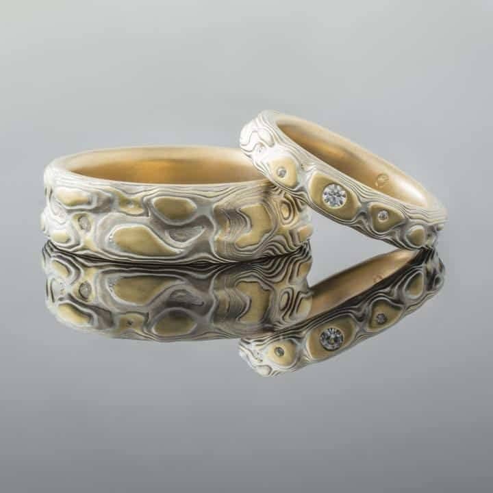 Topographical Diamond Ring Wedding Band Set