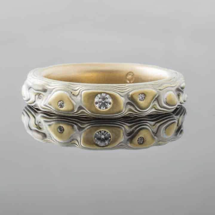 Topographical Diamond Ring Wedding Band Set - Image 2