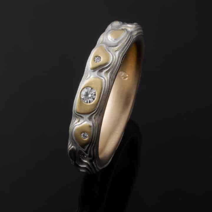 Topographical Diamond Ring Wedding Band Set - Image 3