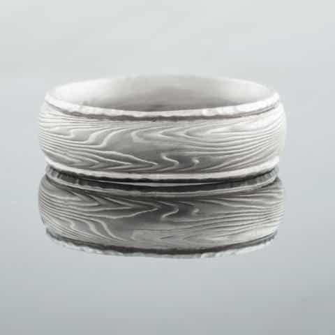 Classic Mokume Gane Band with Hammered Rails - Image 3