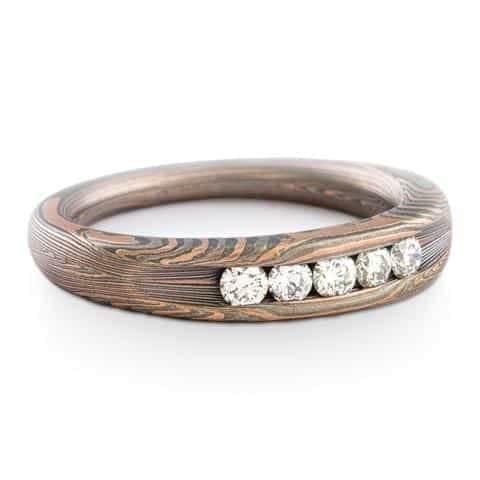 Elegant Mokume Engagement Ring with Channel Set Diamond - Image 2