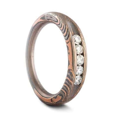 Elegant Mokume Engagement Ring with Channel Set Diamond - Image 4
