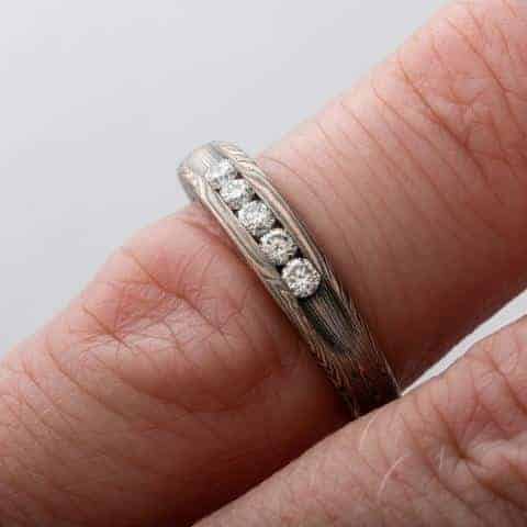 Elegant Mokume Engagement Ring with Channel Set Diamond - Image 5
