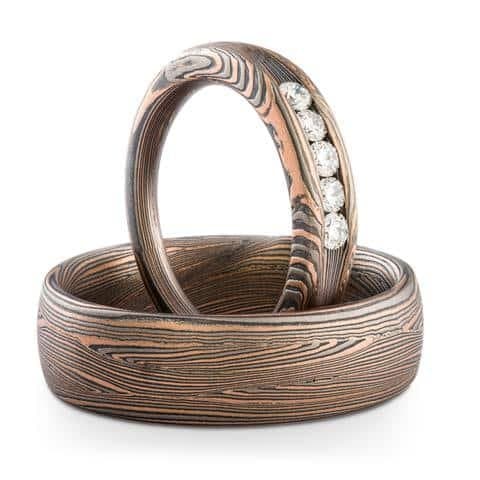 Rustic Wedding Set with Mokume Knots