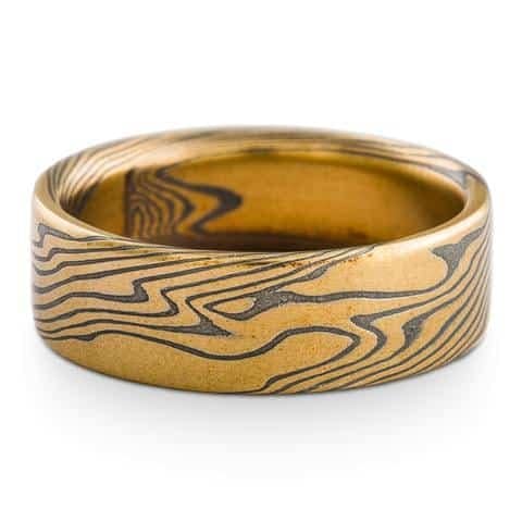 Regal Three Piece Mokume Wedding Set with Square Diamond - Image 5