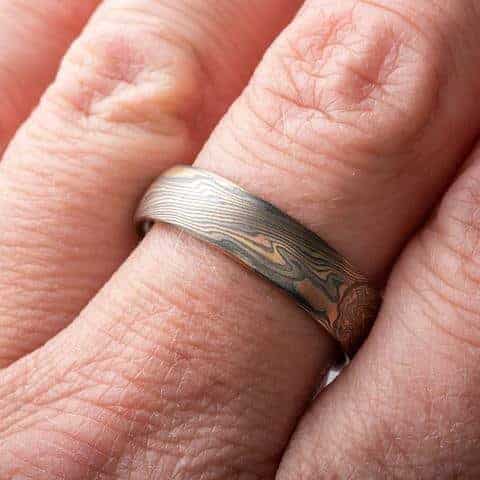 Hand Crafted Mokume Wedding Band Set - Image 7