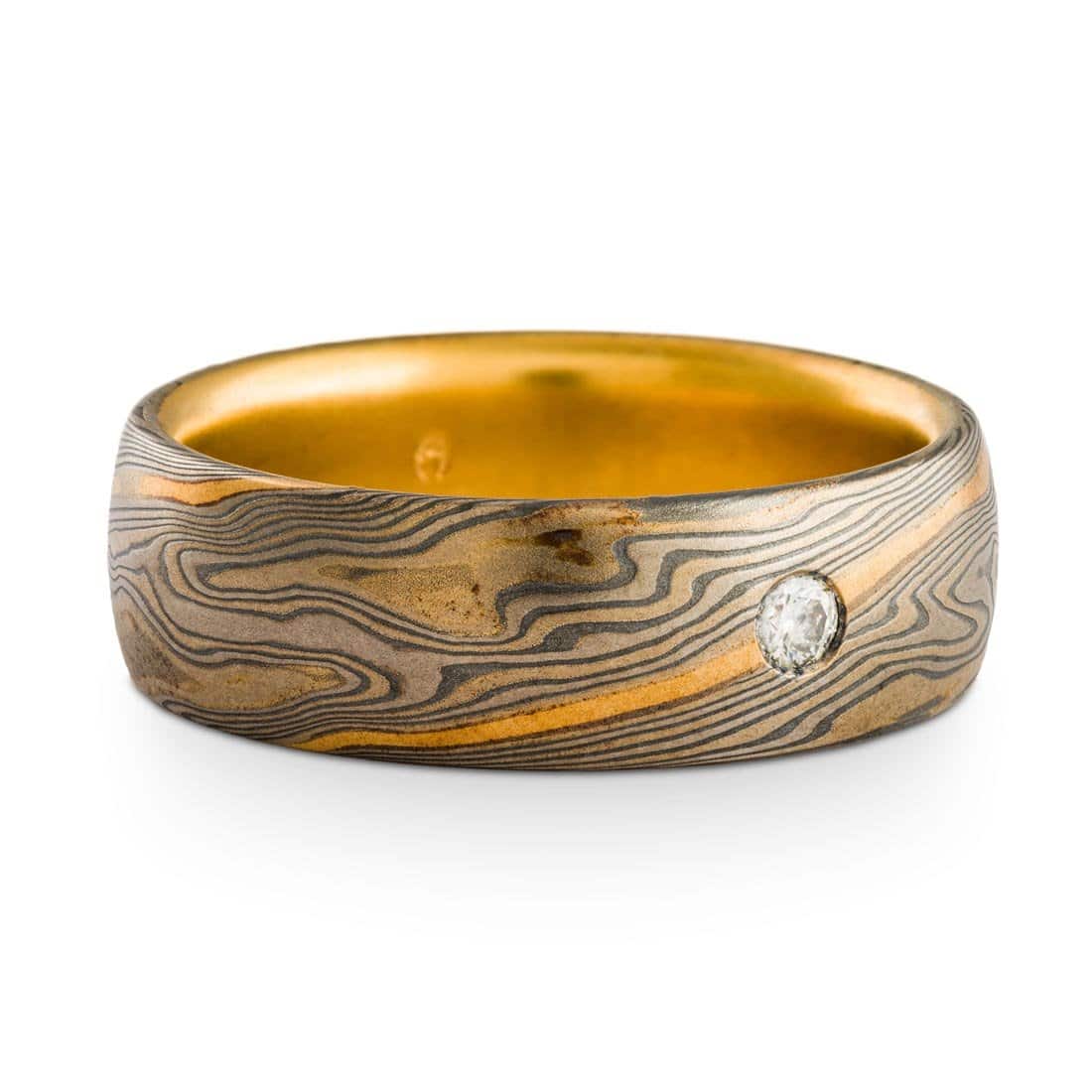 Flush Set Diamond Mokume Ring - Image 2