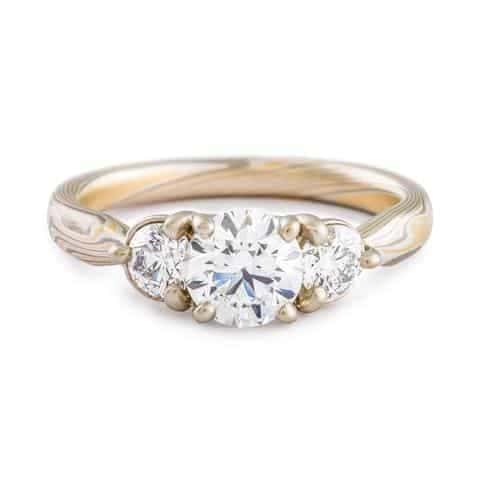Prong Set Diamond Mokume Engagement Ring