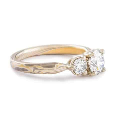Prong Set Diamond Mokume Engagement Ring - Image 2