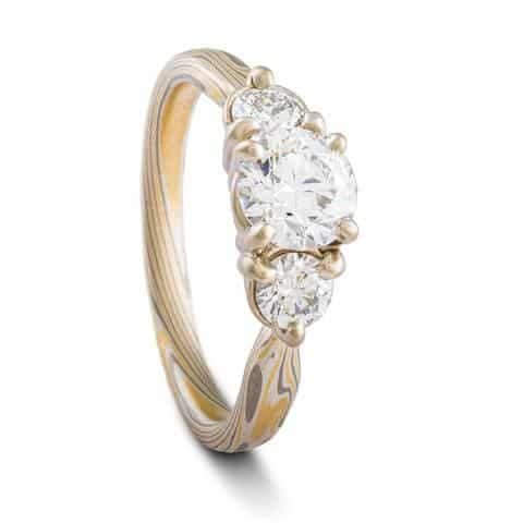Prong Set Diamond Mokume Engagement Ring - Image 3