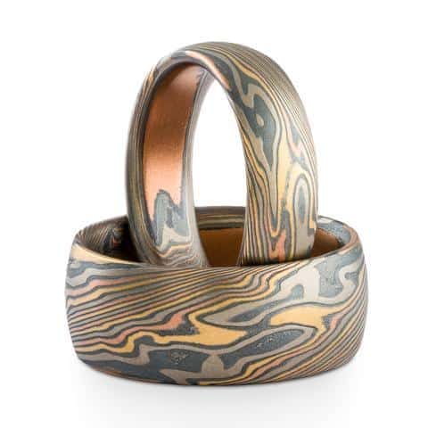 Rustic Twist & Firestorm Mokume Ring Set