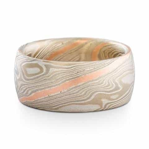 Elegant Red Gold Stratum Mokume Ring