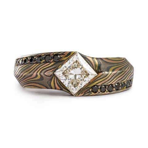 Bespoke Mokume Diamond Ring Set - Image 2