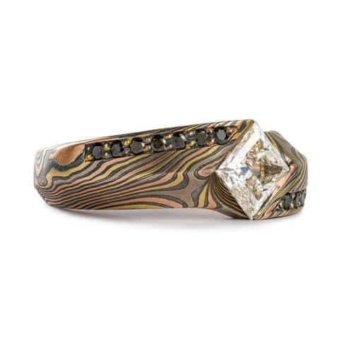 Bespoke Mokume Diamond Ring Set - Image 3
