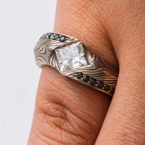Bespoke Mokume Diamond Ring Set - Image 9