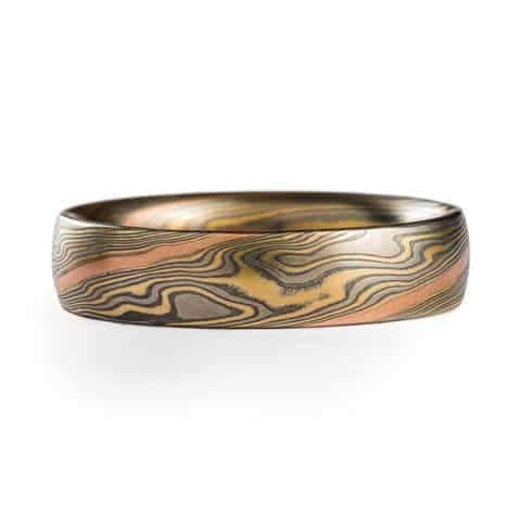 Rustic Mokume Gane Wedding Band with Red Gold Stratum - Image 2