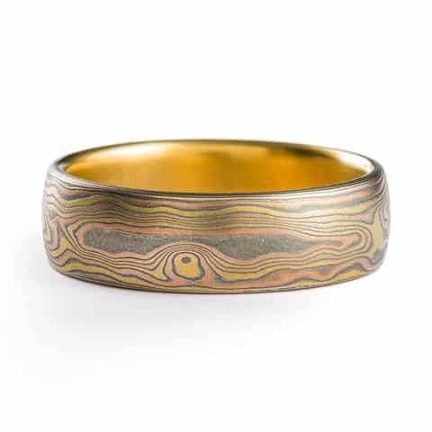 Radiant Mokume Gane Wedding Band in 18kt Fire Palette - Image 2