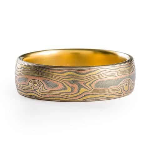 Radiant Mokume Gane Wedding Band in 18kt Fire Palette - Image 3