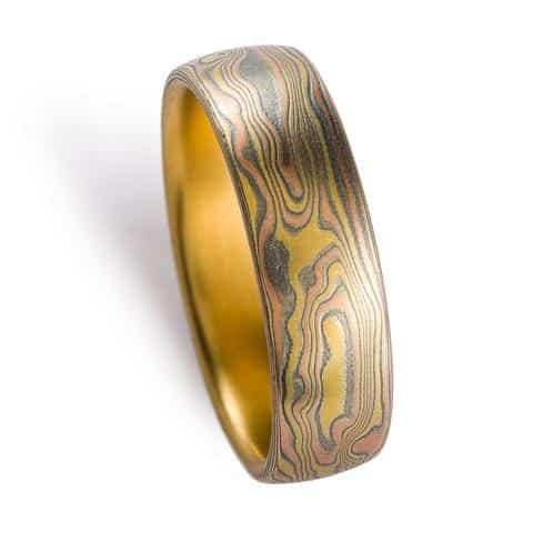 Radiant Mokume Gane Wedding Band in 18kt Fire Palette - Image 4