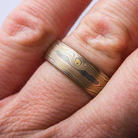 Radiant Mokume Gane Wedding Band in 18kt Fire Palette - Image 5
