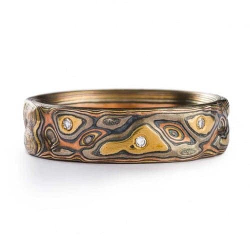 Mokume Gane Diamond Ring Set - Image 2