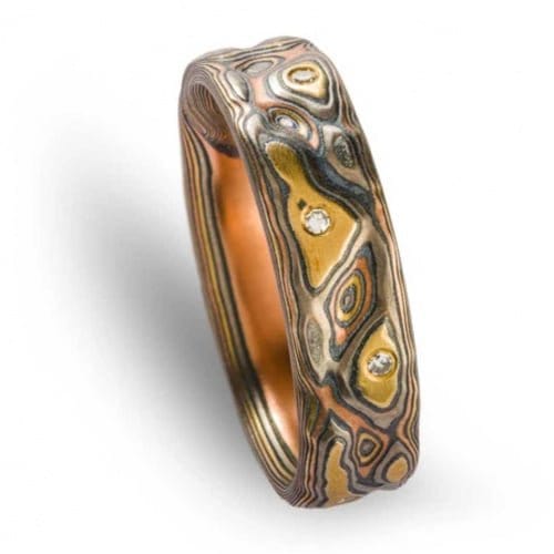 Mokume Gane Diamond Ring Set - Image 5