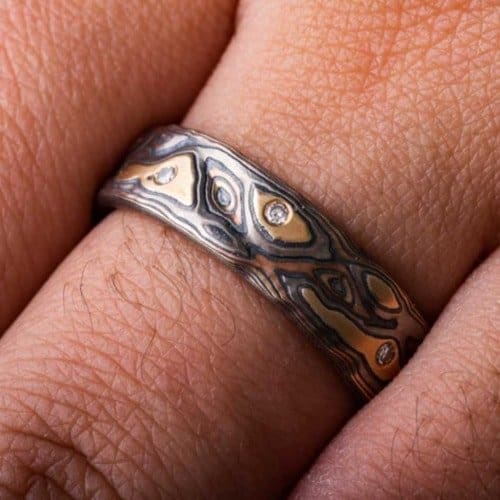 Mokume Gane Diamond Ring Set - Image 7