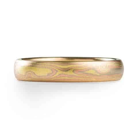 Refined 18Kt Gold Mokume Gane Ring in Woodgrain Pattern