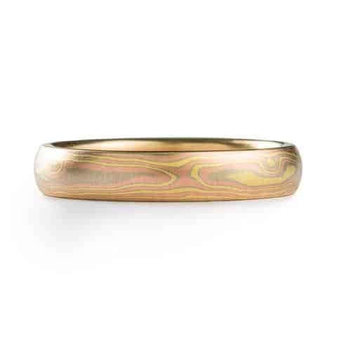Refined 18Kt Gold Mokume Gane Ring in Woodgrain Pattern - Image 2