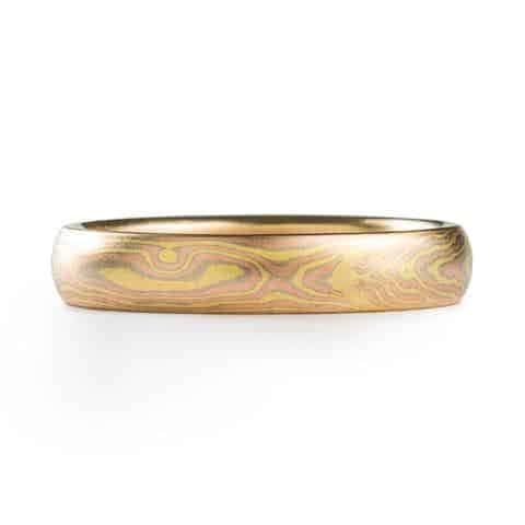 Refined 18Kt Gold Mokume Gane Ring in Woodgrain Pattern - Image 3