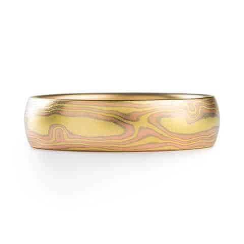 Refined 18Kt Gold Mokume Gane Ring Set in Woodgrain Pattern - Image 2