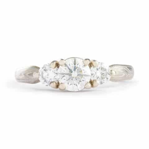 Sophisticated Mokume Gane Wedding Ring Set with Diamonds - Image 2