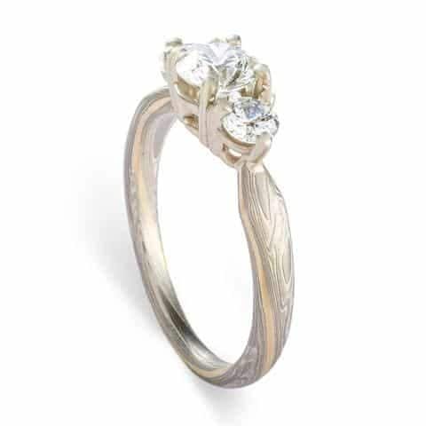 Sophisticated Mokume Gane Wedding Ring Set with Diamonds - Image 3