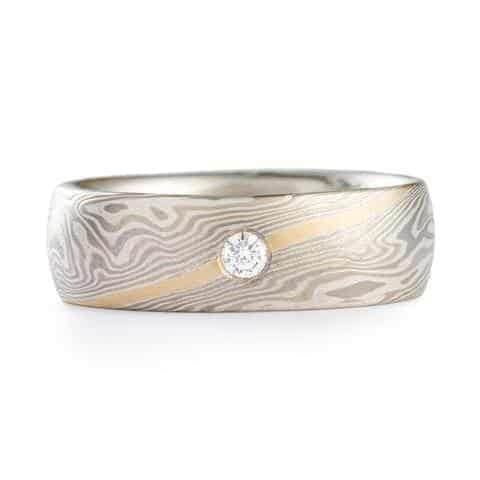 Sophisticated Mokume Gane Wedding Ring Set with Diamonds - Image 5