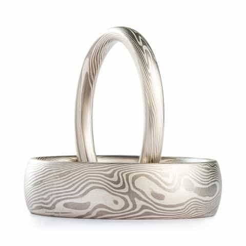 Elegant Heirloom Mokume Gane Ring Set